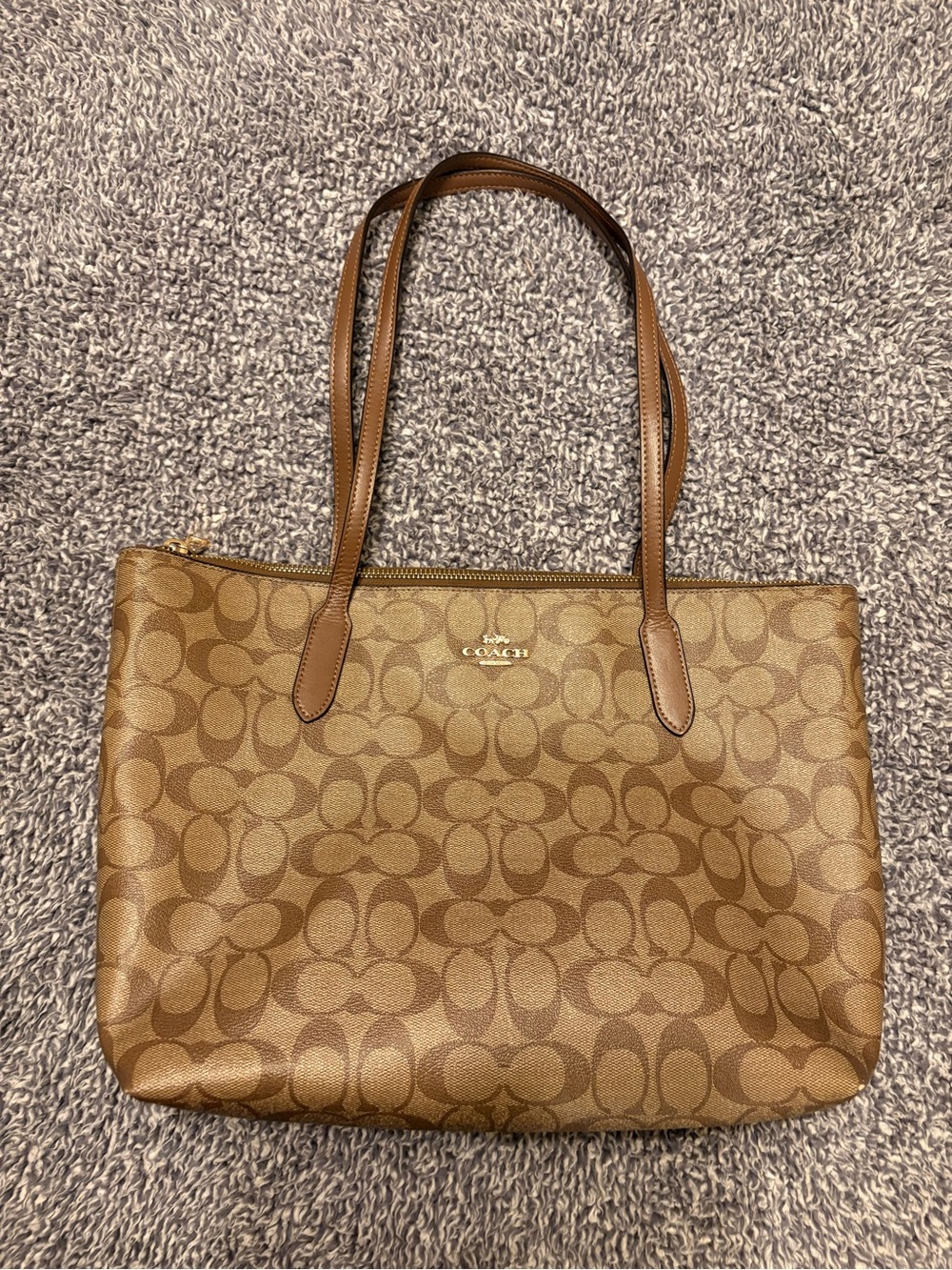 Coach Tan/Brown Signature Canvas Tote with Leather Straps